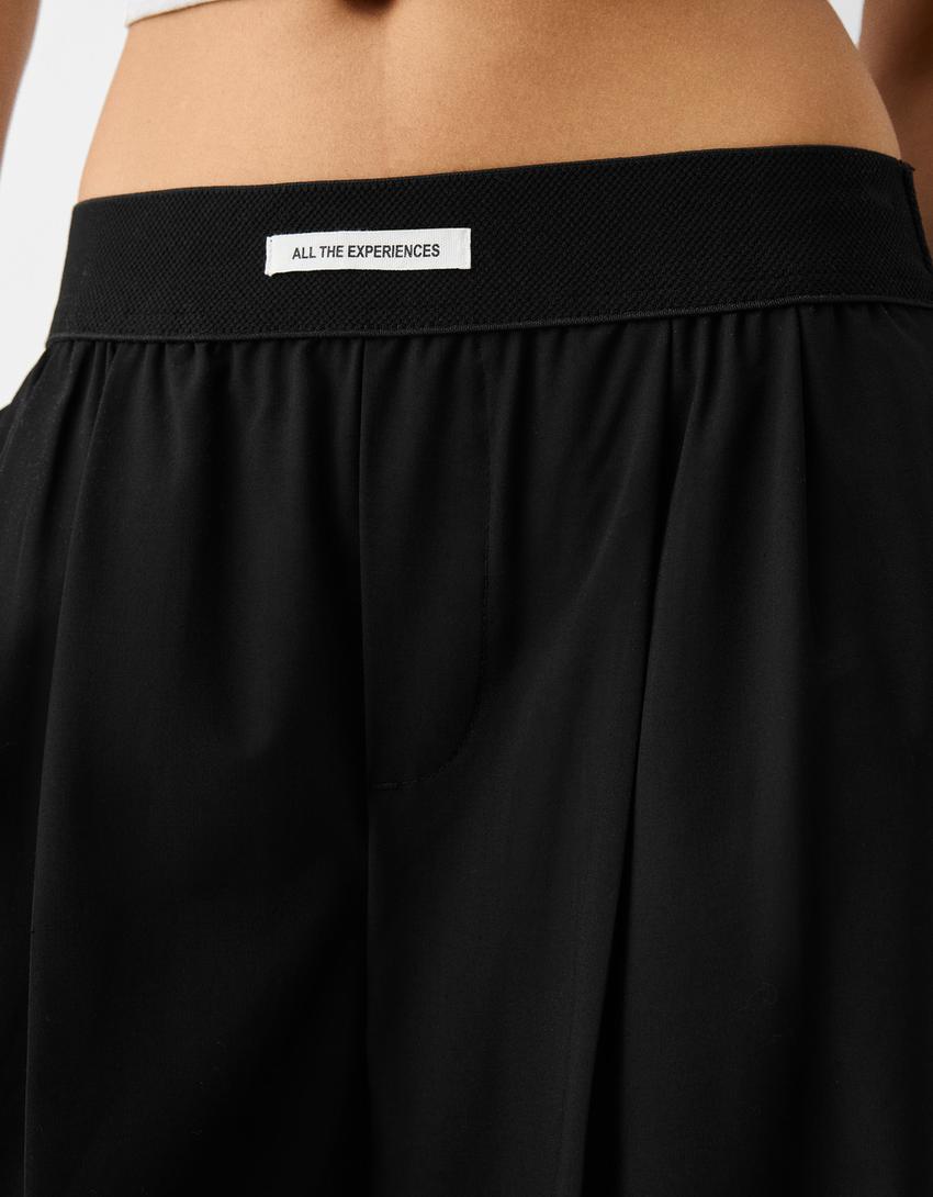 Calças wide leg tailored fit cintura borracha-Preto-6