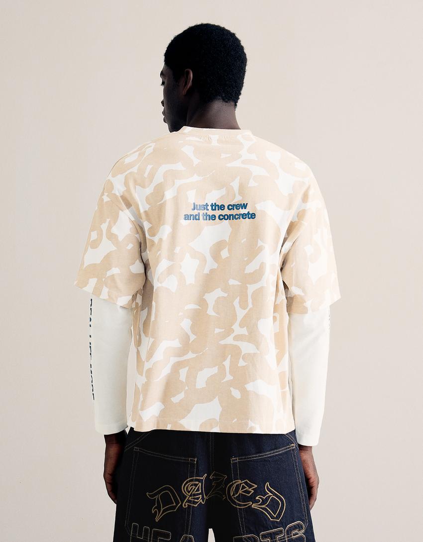 Printed double sleeve T-shirt-Off white