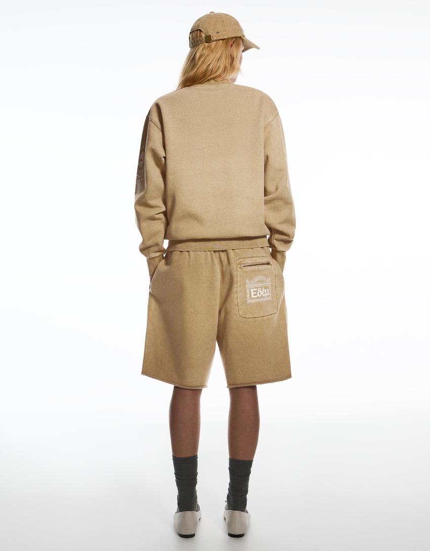 Aries X Bershka Yıkanmış Görünümlü Bermuda-Deve tüyü rengi