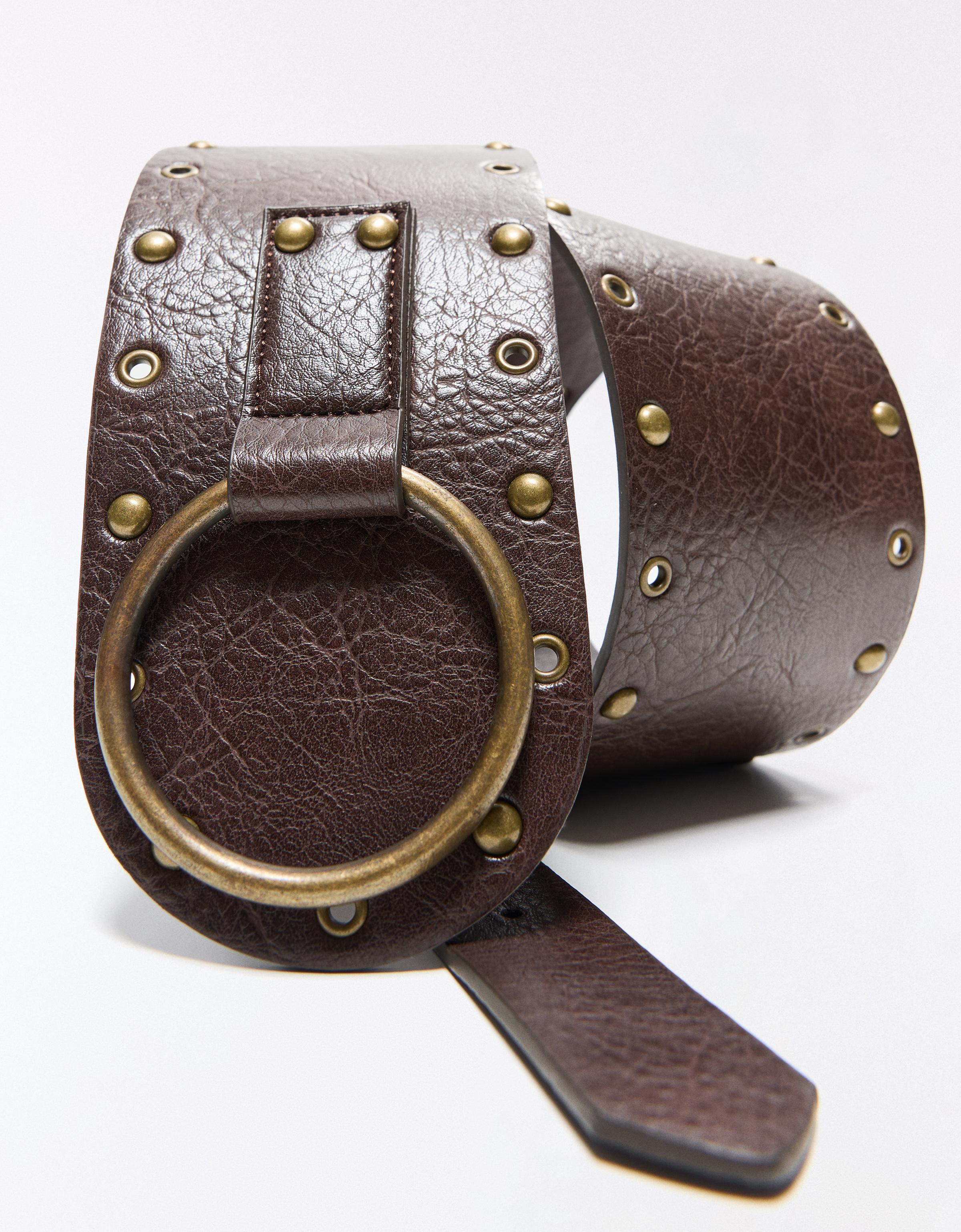 Studded buckle belt — Brown
