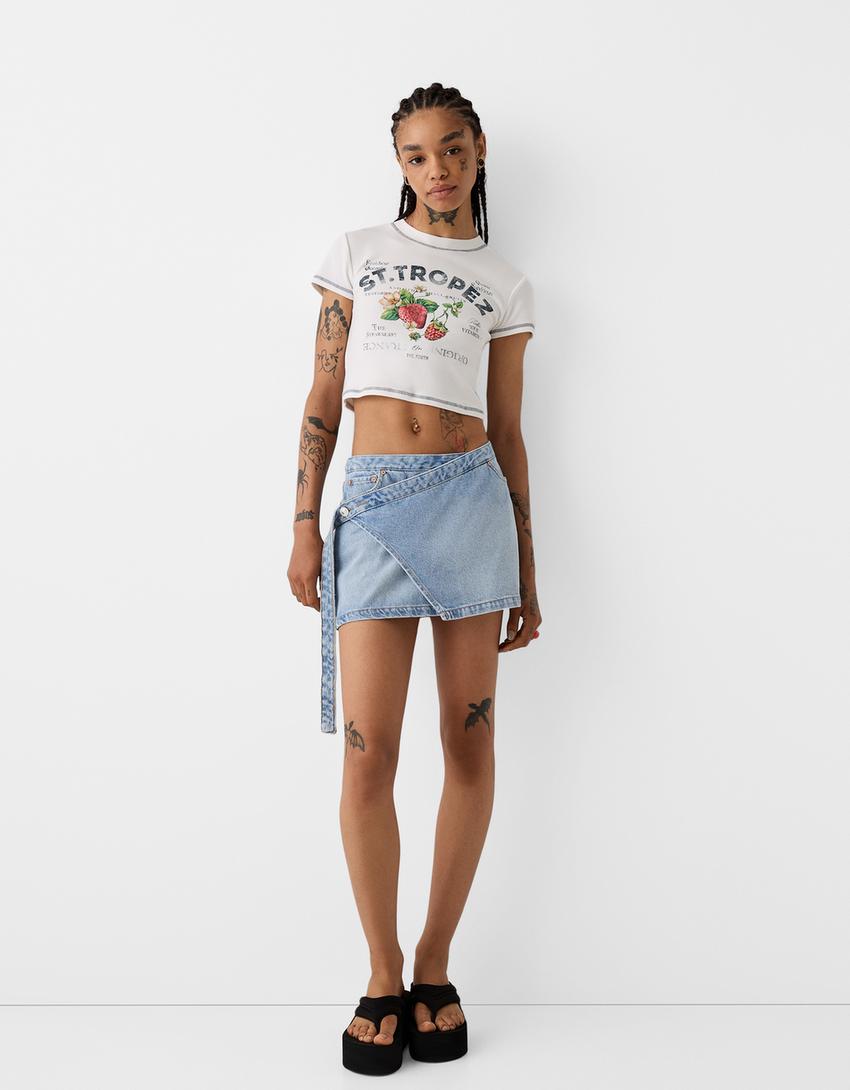 تنورة دنيم-أزرق مغسول من الخارج-3