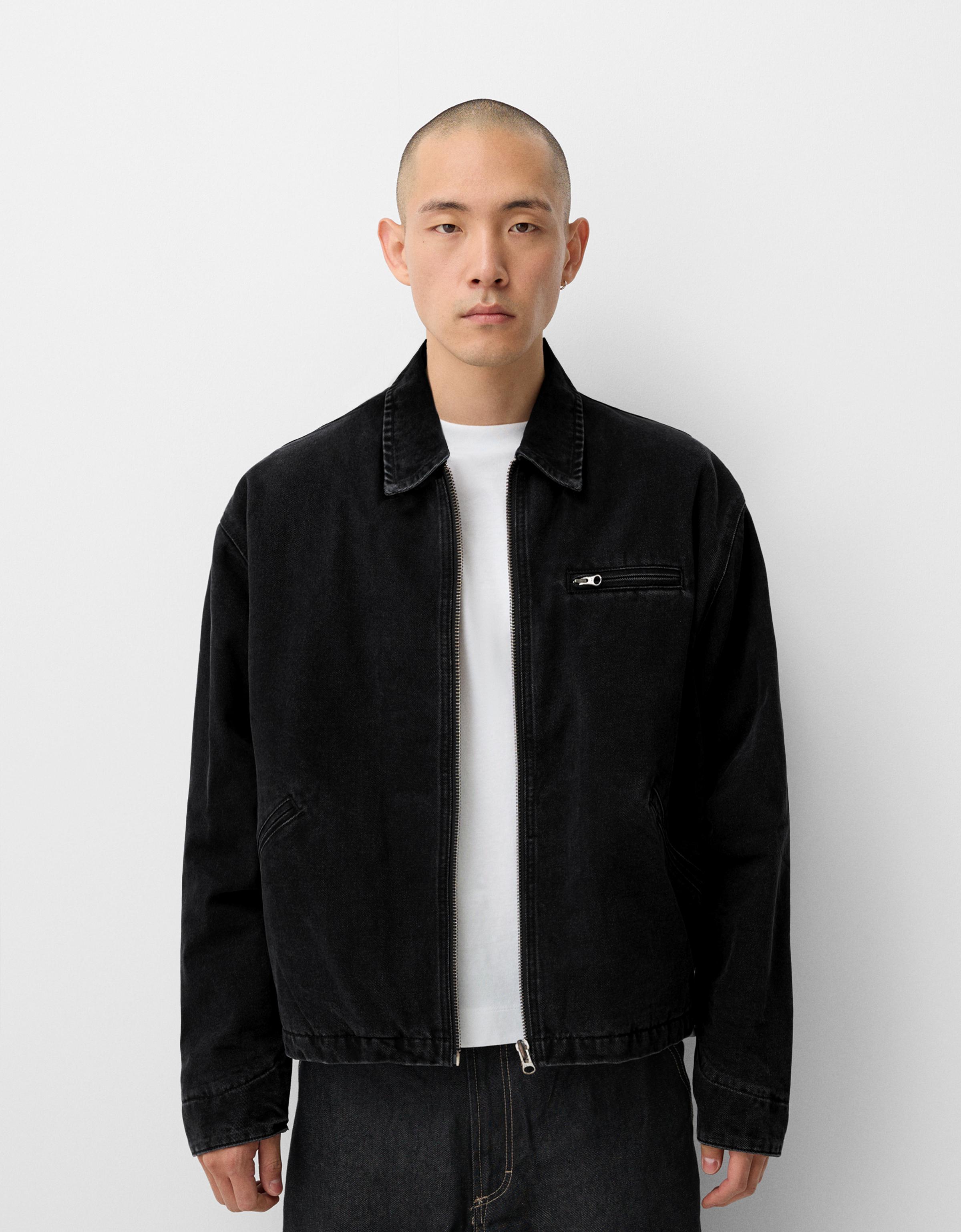 Bershka denim jacket black best sale