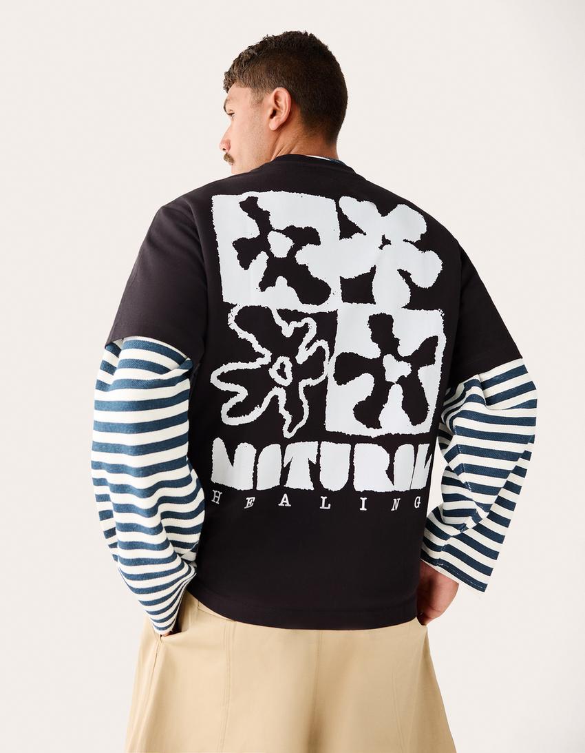 Camiseta manga corta print-Negro