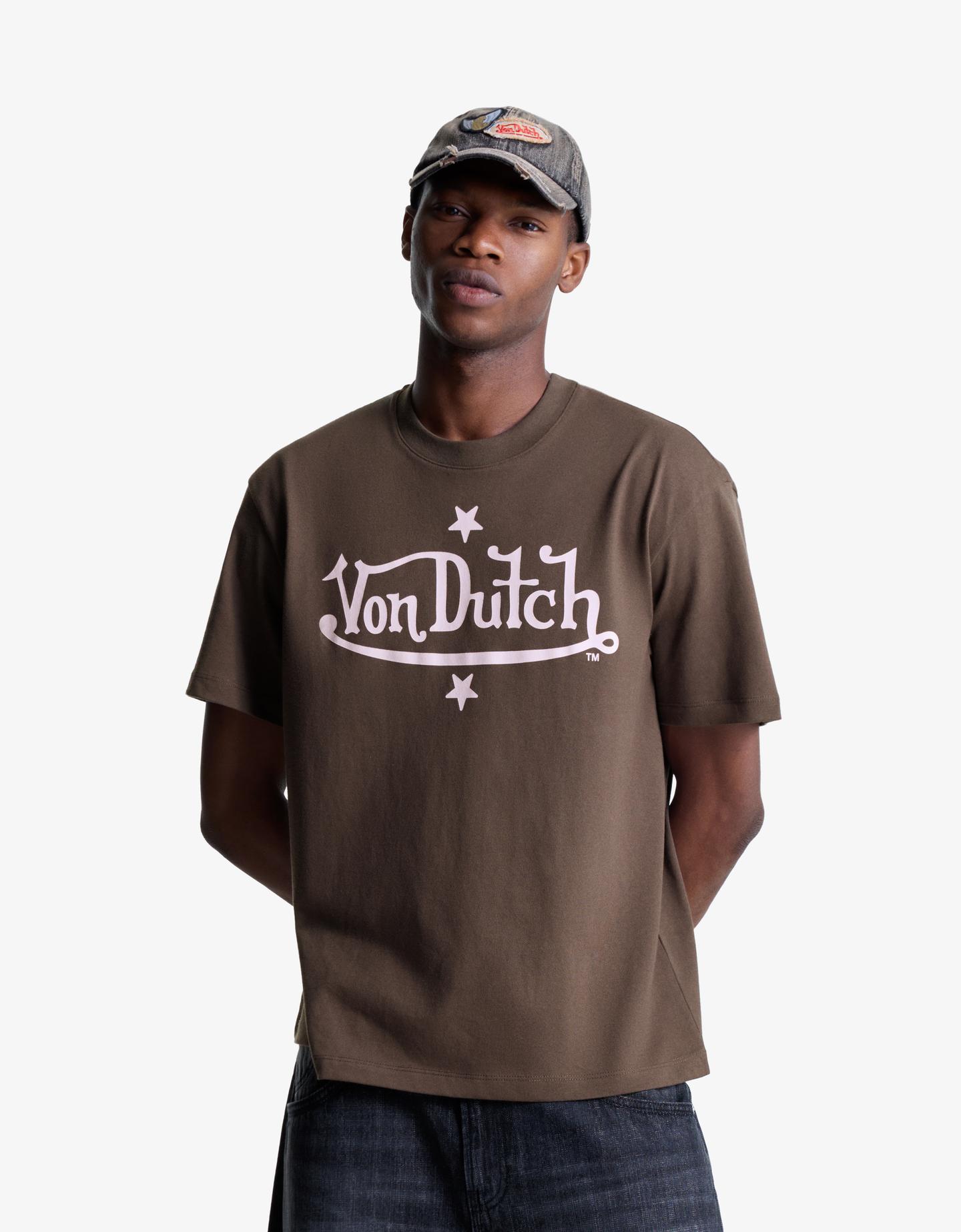 Bershka koszulka von dutch z krótkim rękawem i nadrukiem brązowy