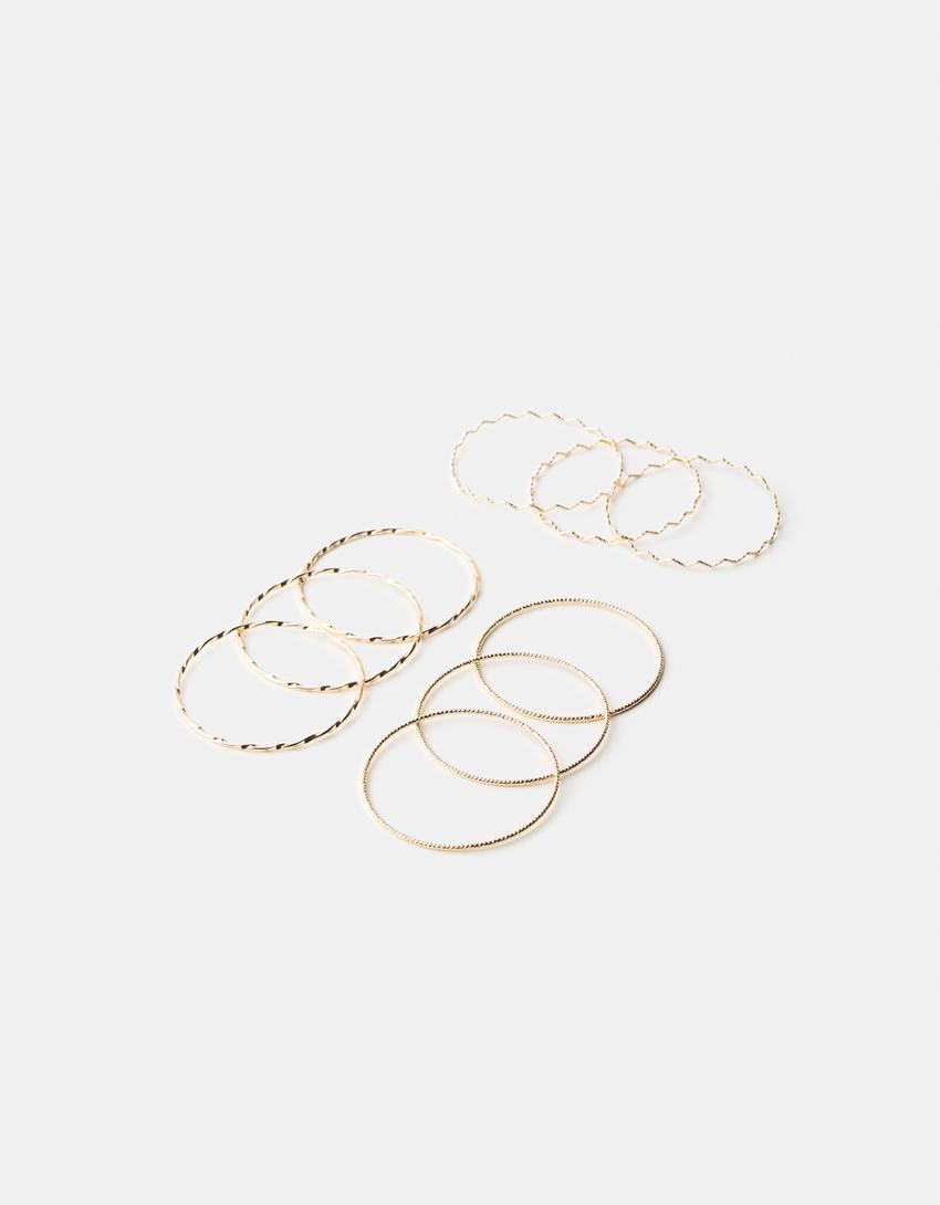 طقم من 9 أساور صلبة-ذهبي-4