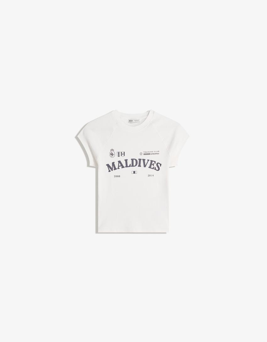 T-shirt manches courtes imprimé-Blanc cassé