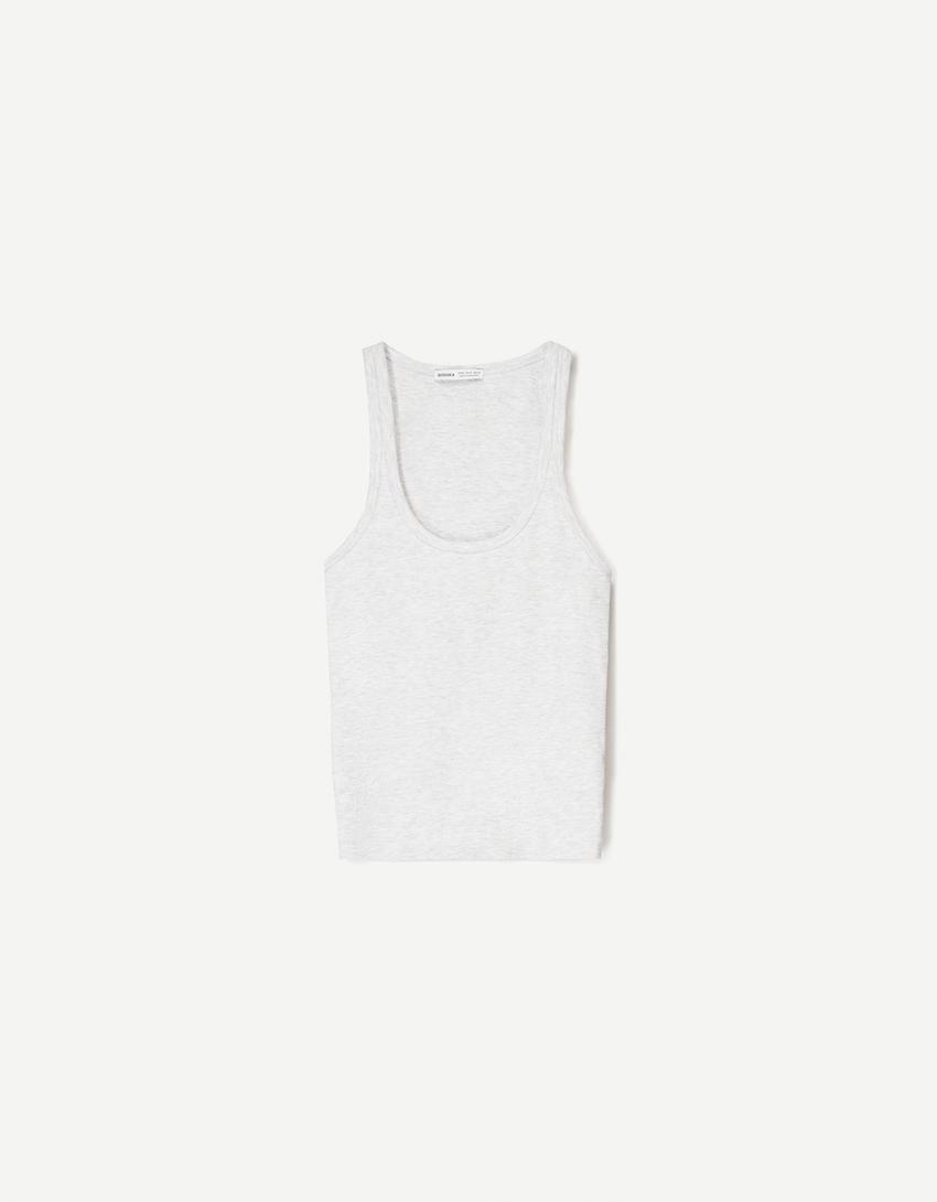 Sleeveless ribbed T-shirt-Grey-3