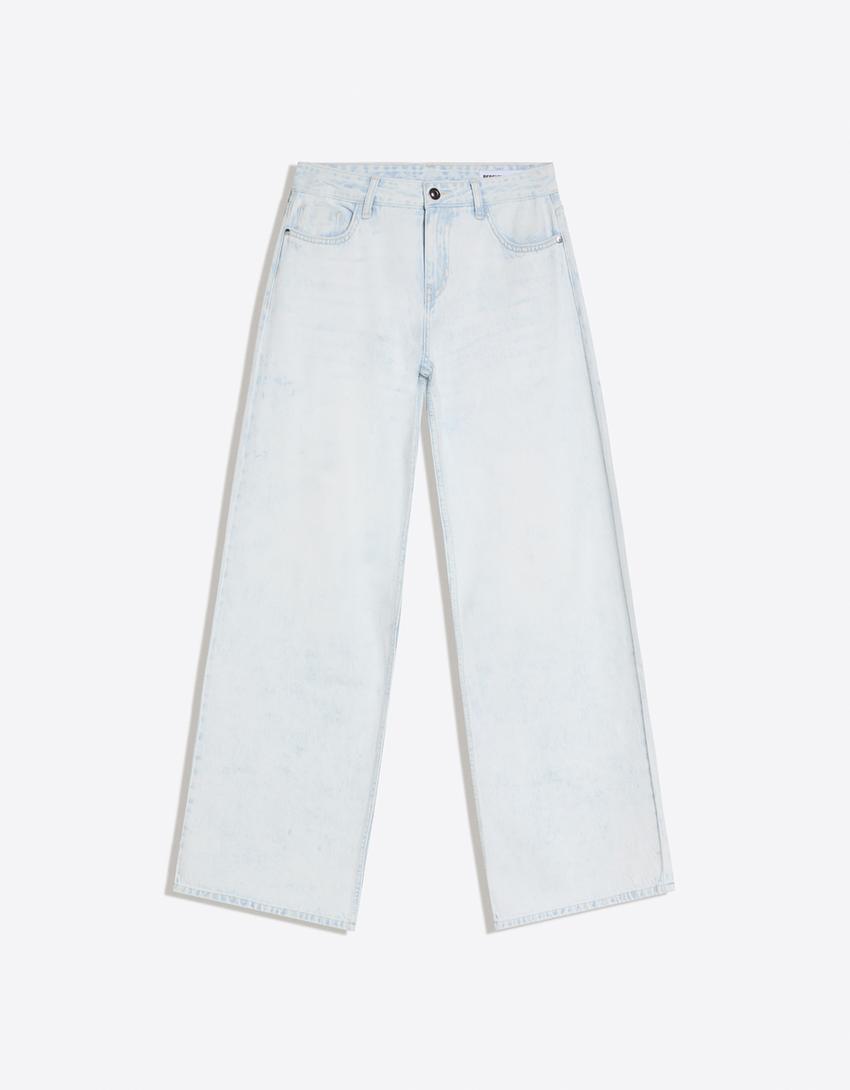Jeans wide leg tiro bajo-Azul claro