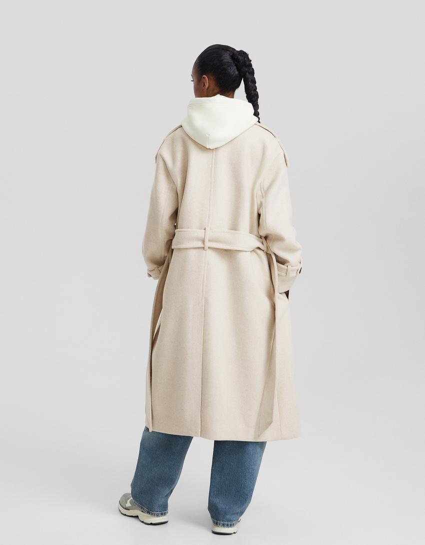 Manteau trench en laine-Beige-1