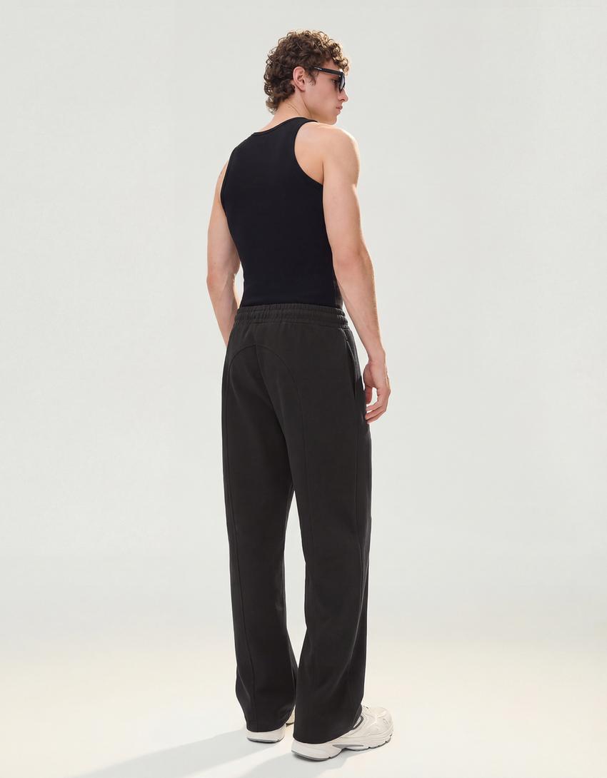Interlock broek met wijde pijpen-Zwart