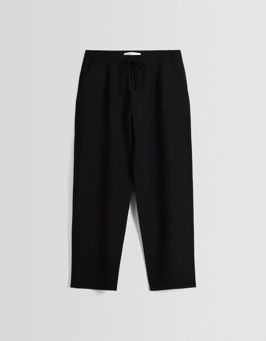 Calças jogger wide tailored fit-Preto-4