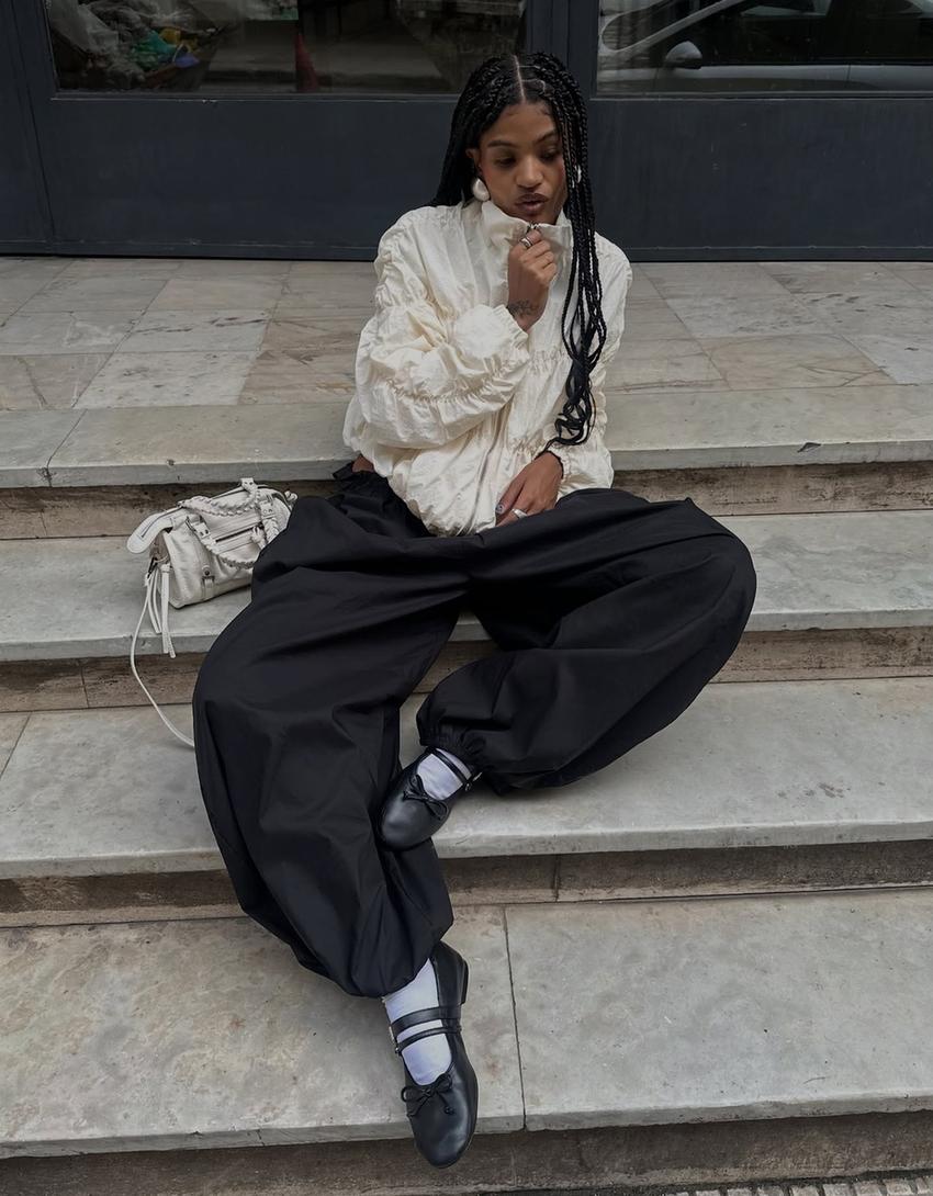 Pantalon bloomer en popeline-Noir