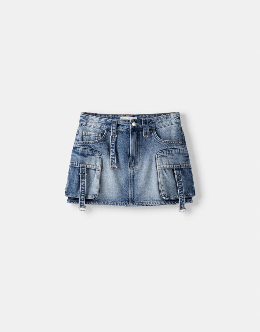Cargo skirt with straps-Light blue-4