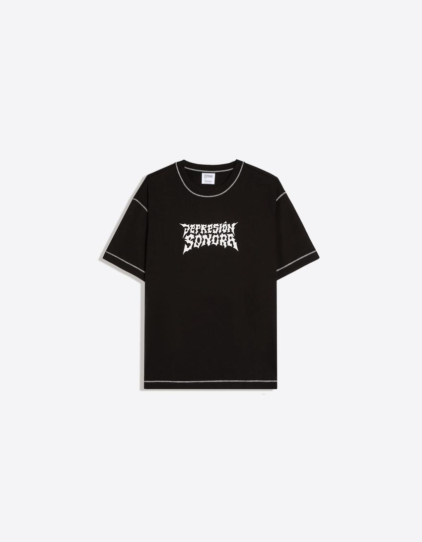 Short sleeve DEPRESION SONORA print T-shirt-Black
