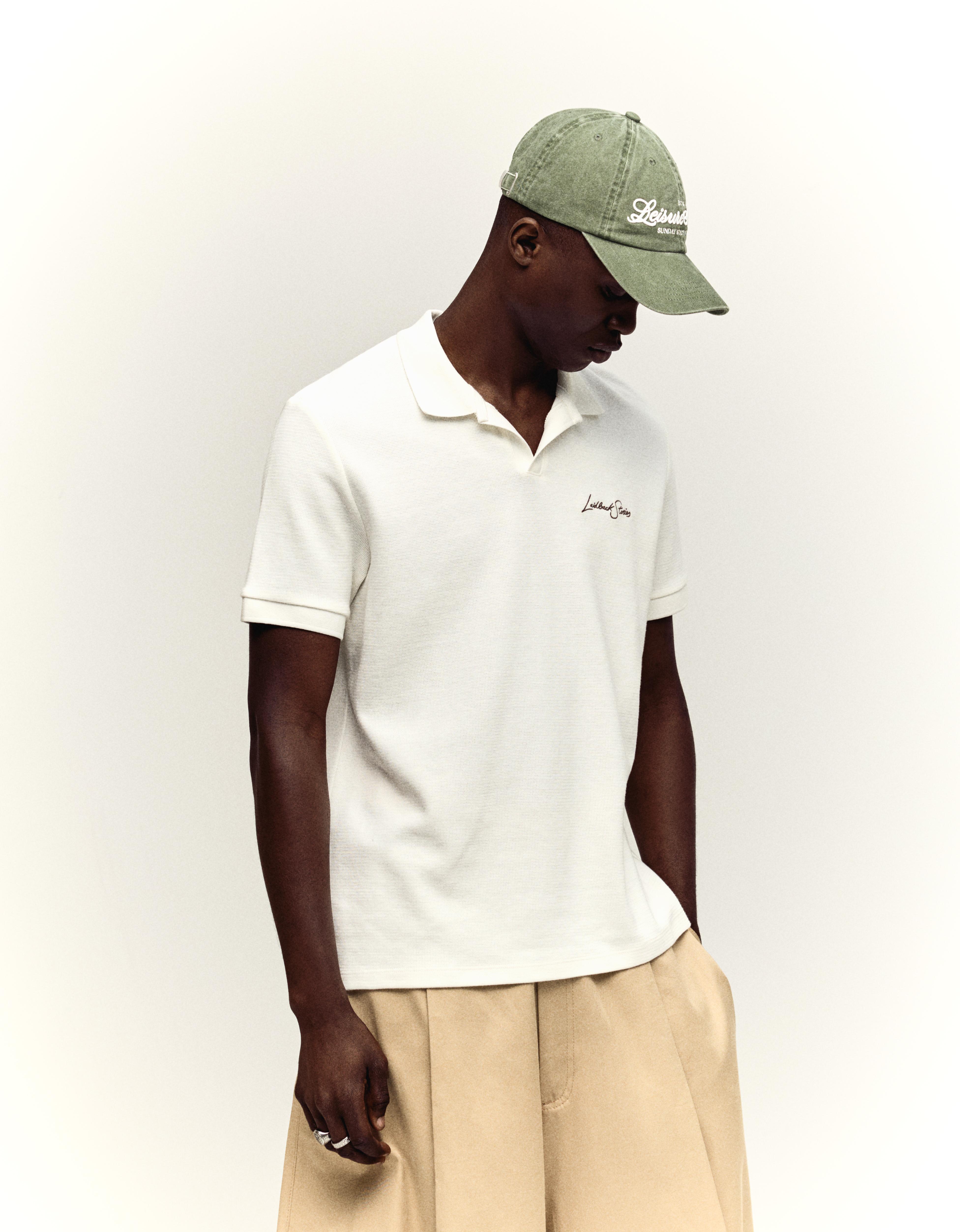 Polo Manga Corta Bordado Hombre L Blanco Roto