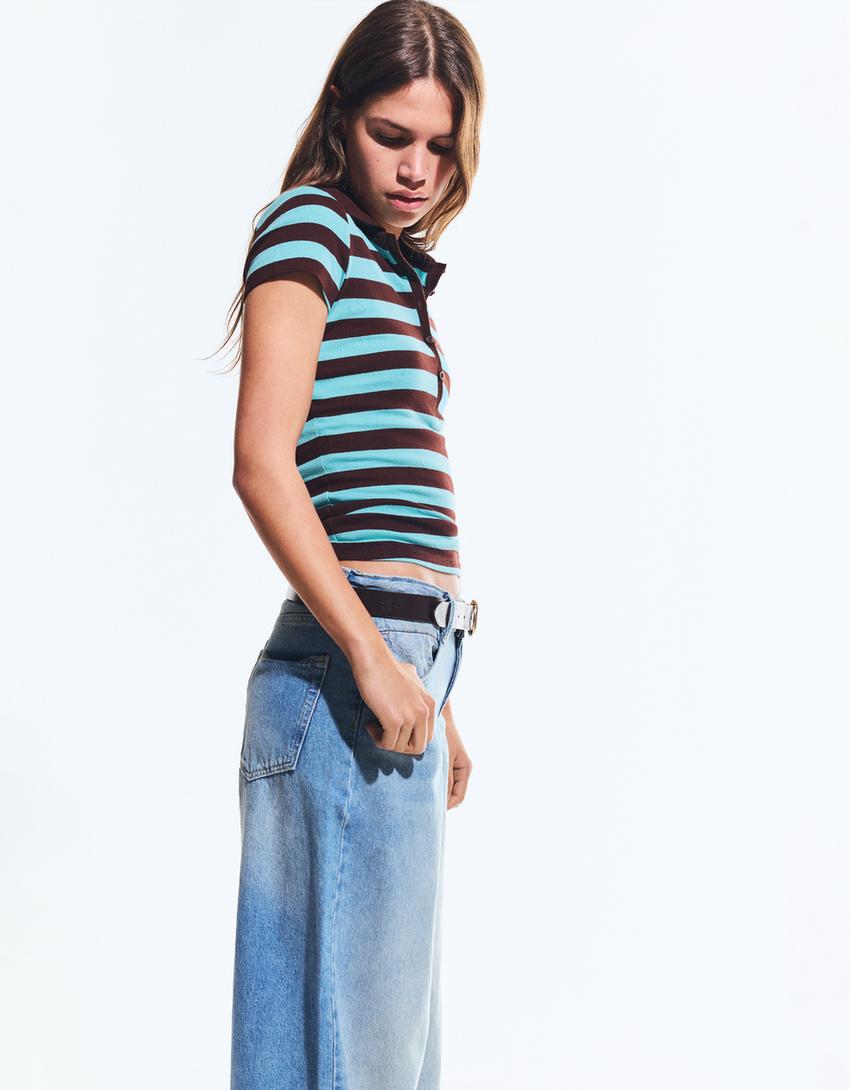 Prugasta polo majica kratkih rukava-Braon