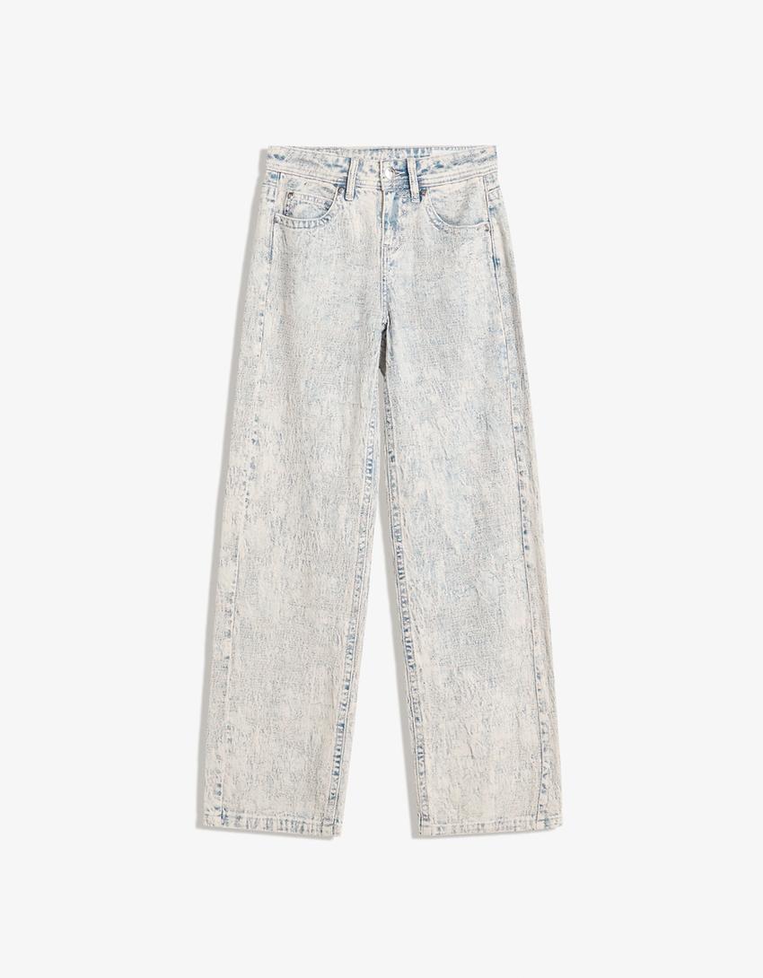 Jacquard baggy jeans met lage taille-Gewassen blauw-3