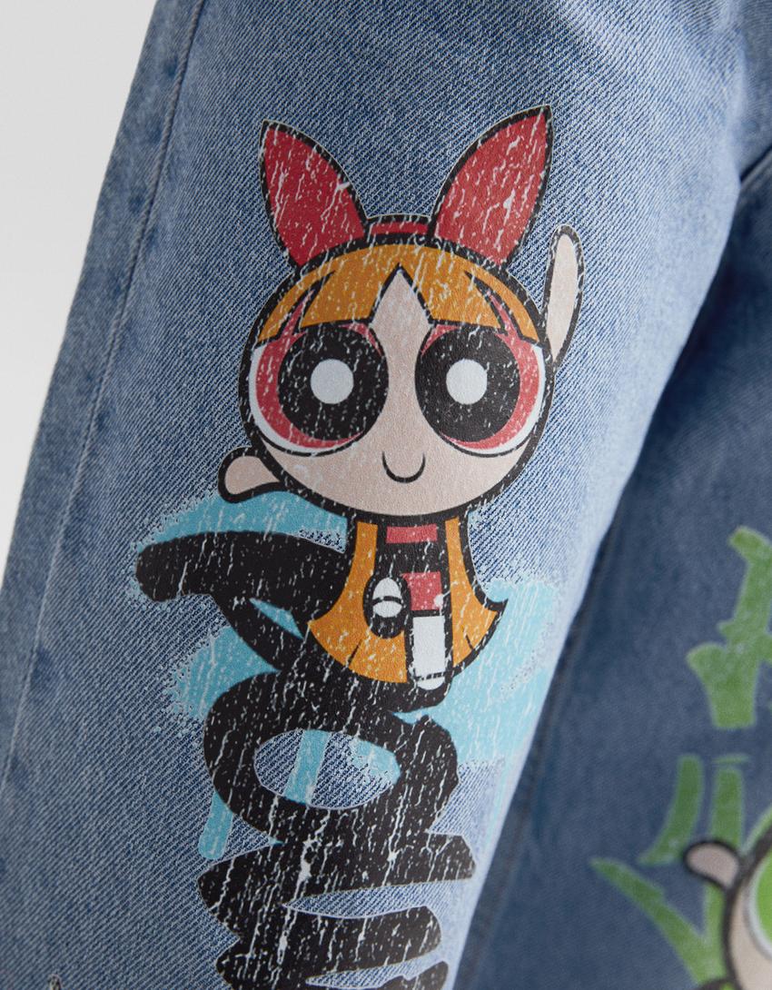 بنطال  فتيات القوة نمط التسعينيات واسع الساقين-أزرق فاتح-6