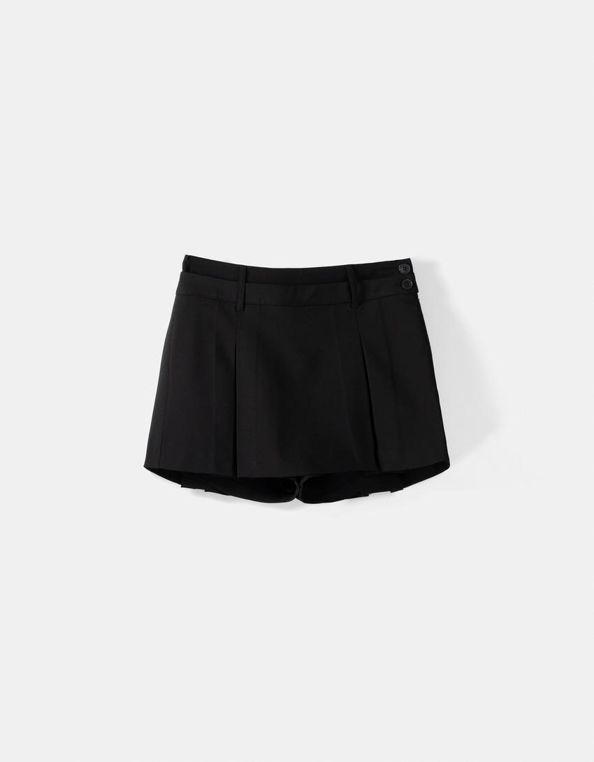 Tailored skort with box pleats-Black