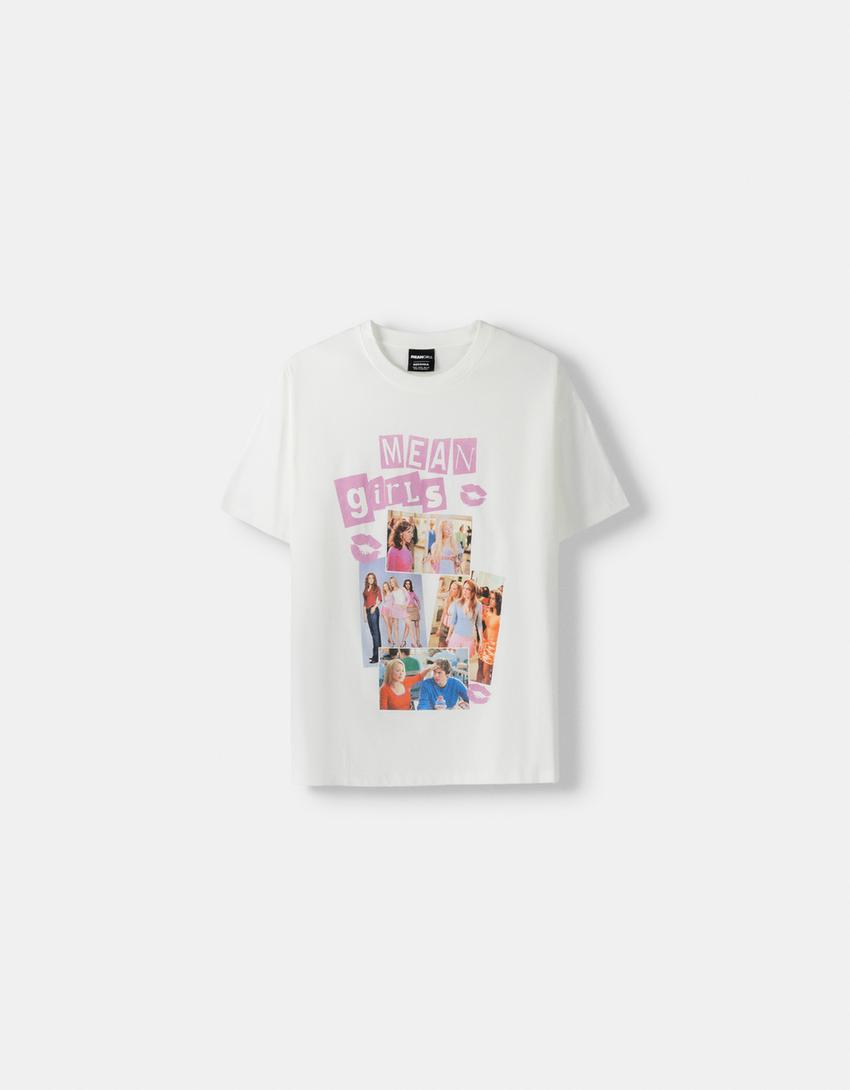 Mean Girls print short sleeve T-shirt-Cream-4