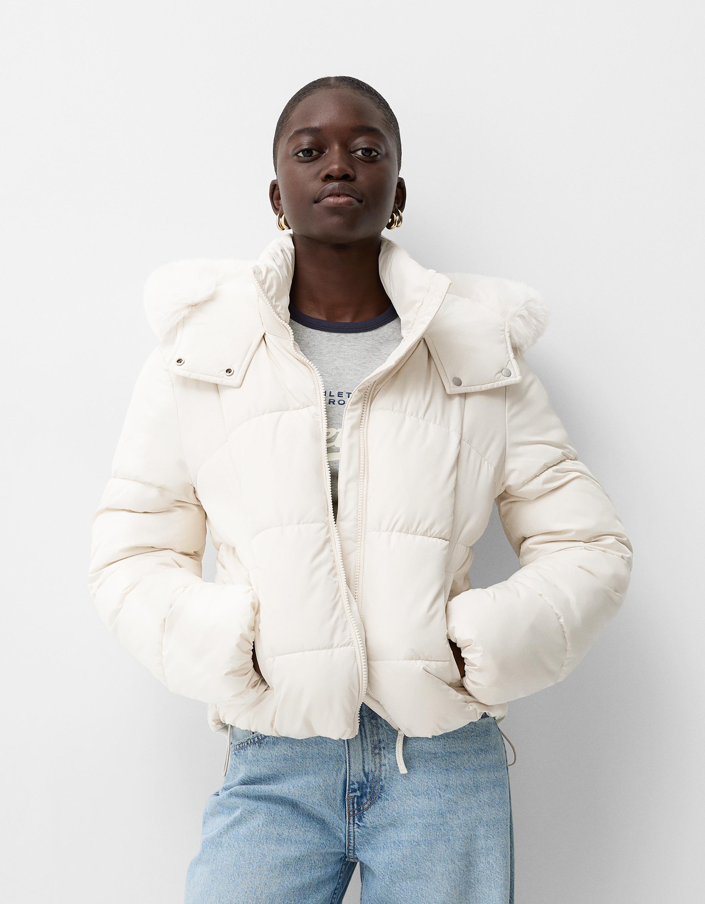 Puffer jacket with faux fur hood Jackets and blazers BSK Teen Bershka