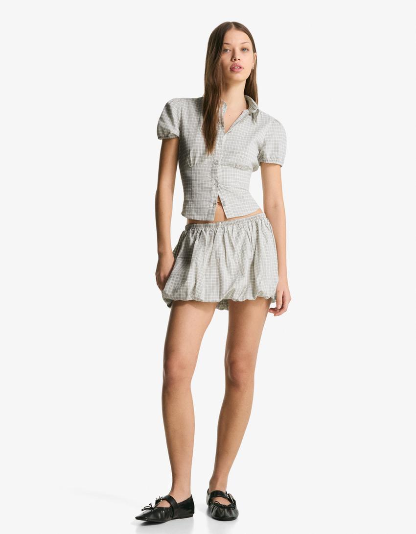 Rok mini dikerut-Krem