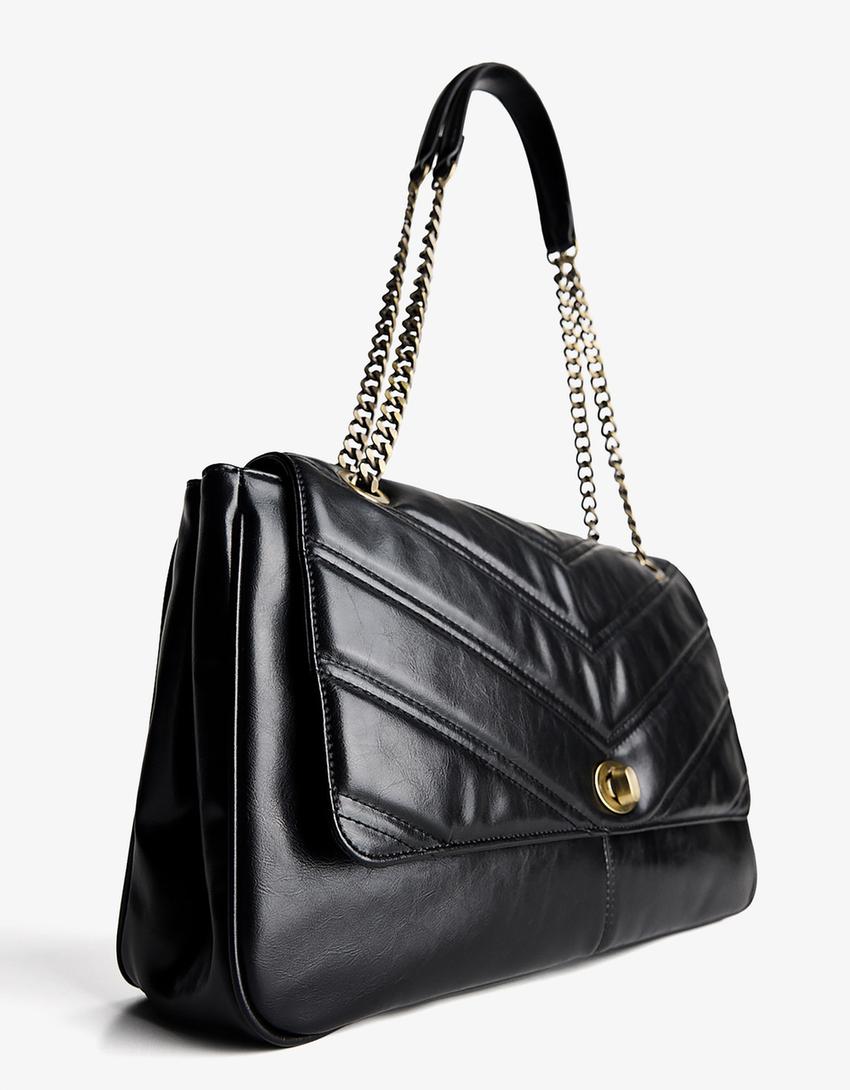 Sorbaldako poltsa, larru-efektu betea-Beltza