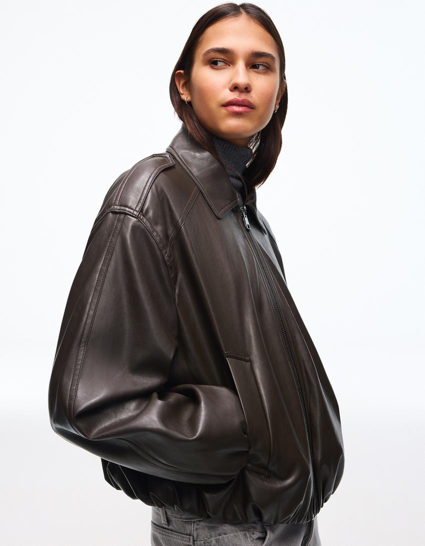 Balloon leather effect jacket-Brown