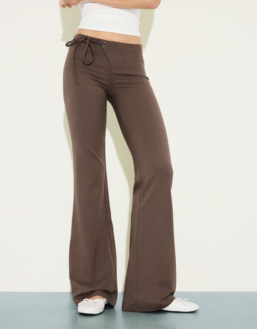 Low-rise flared trousers-Sand
