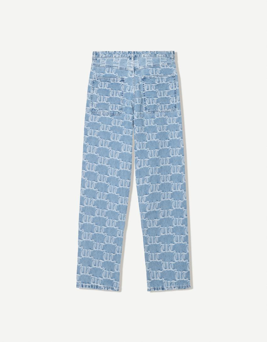 Jacquard baggy jeans-Lichtblauw-4