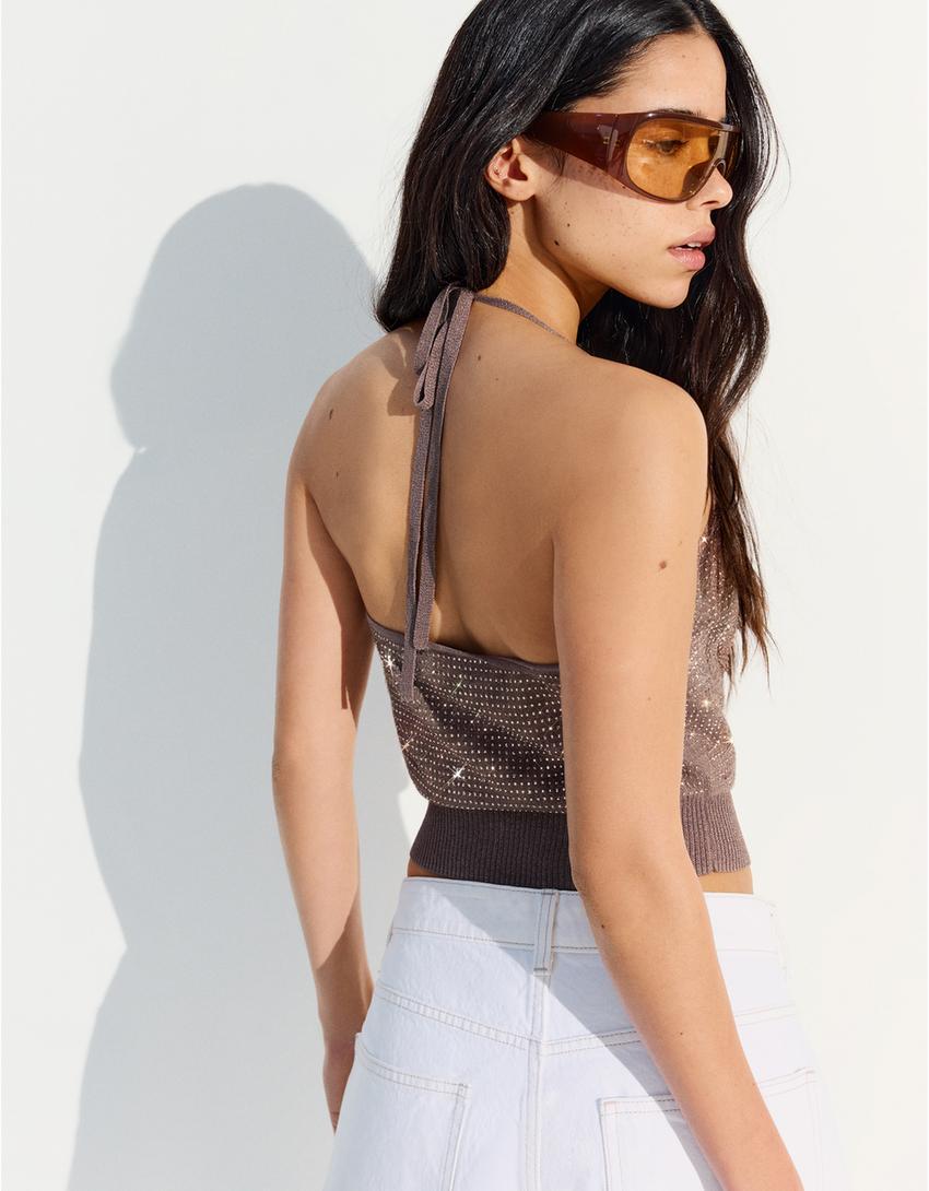 Třpytivý halter top-Bronzová