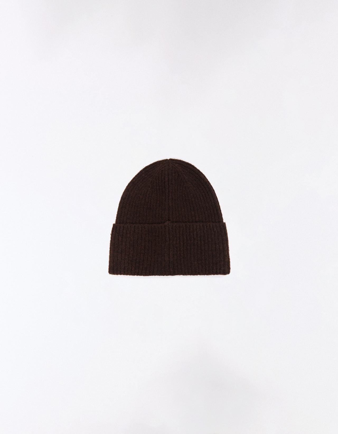Turn-up knit beanie — Brown