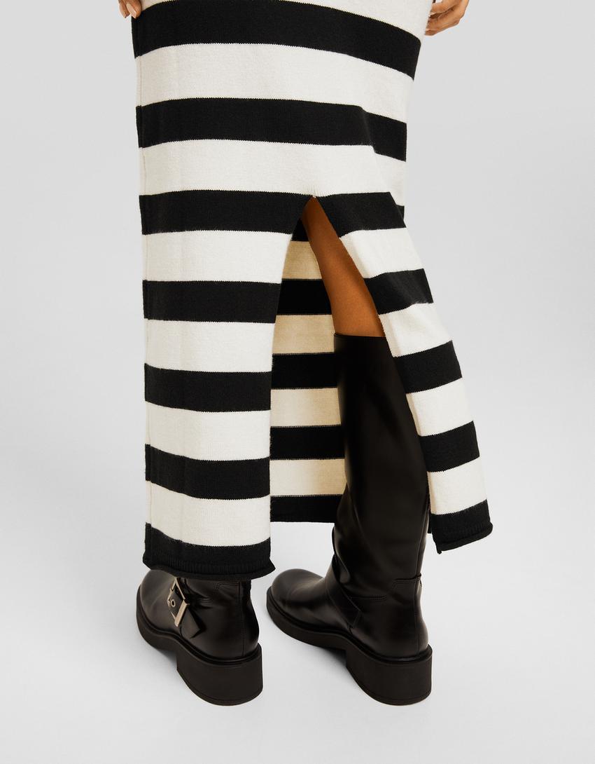 تنورة ميدي محاكة ومقلمة-أسود-3