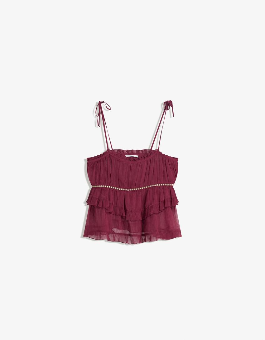 Rustieke top met bandjes en studs-Granaat