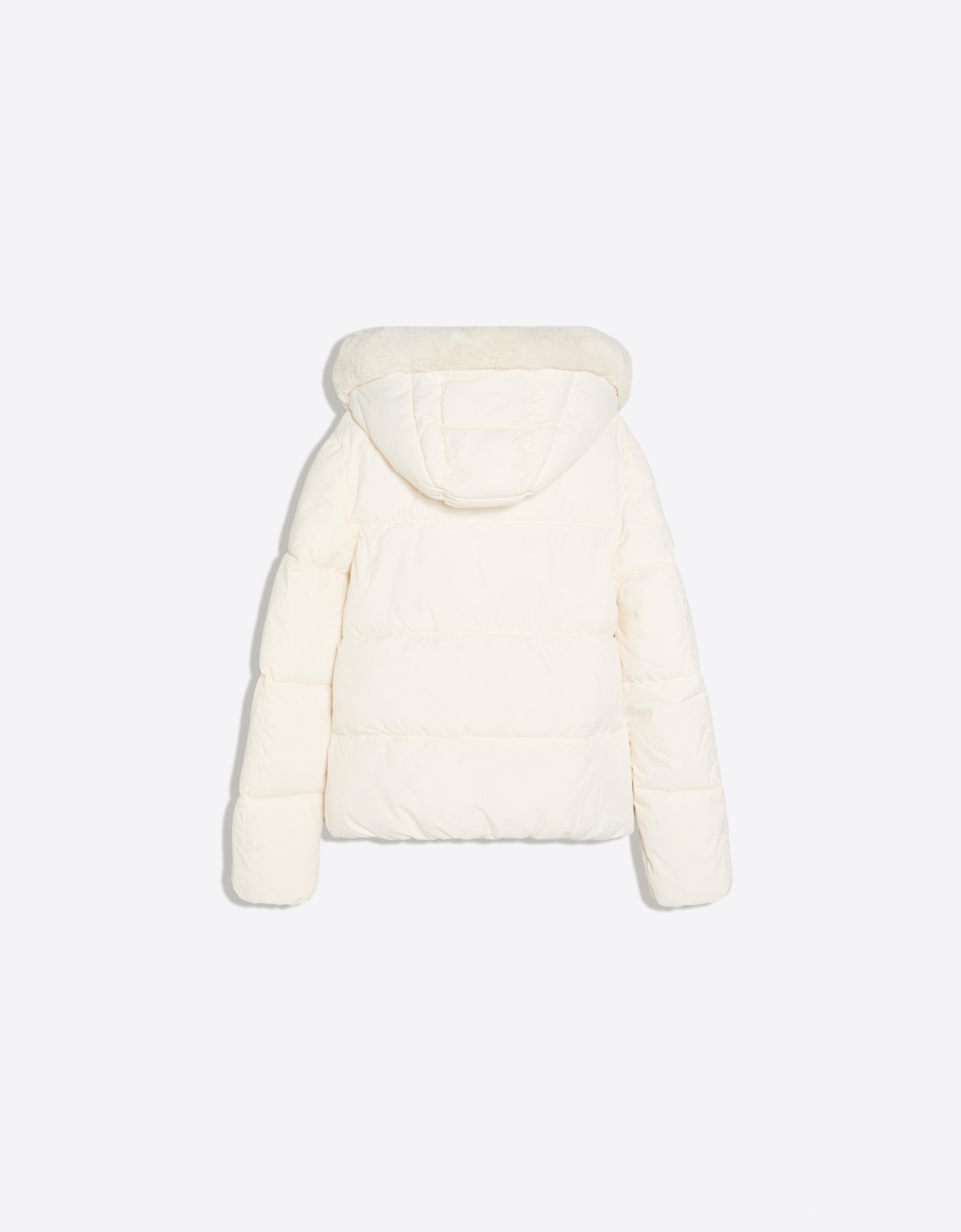 Padded jacket with fur hood — Cream