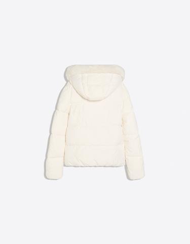 Puffer jacket with faux fur hood — Cream 6