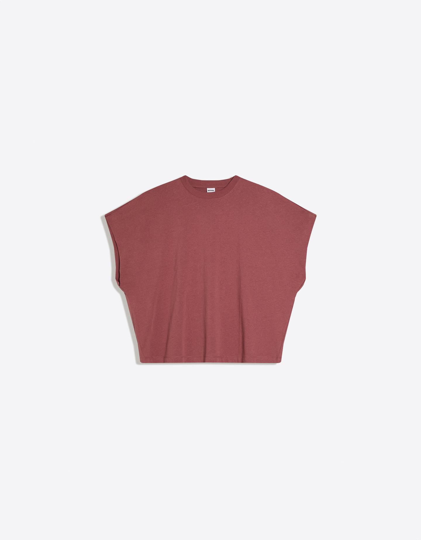 Bershka koszulka worker oversize z nadrukiem rubinowy