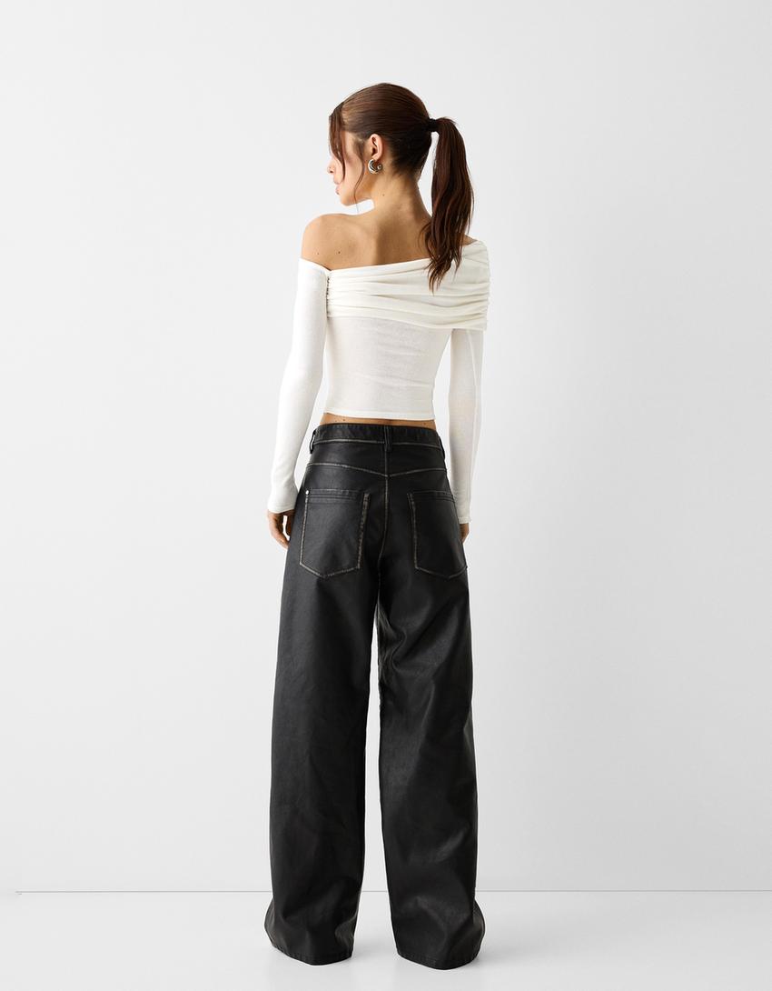 Long sleeve asymmetric T-shirt-Off white-1