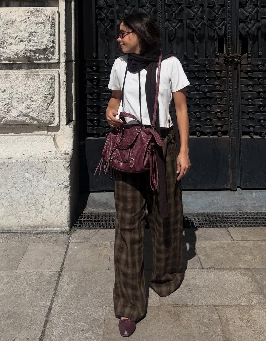 Bolso bowling efecto gastado tiras-Burdeos