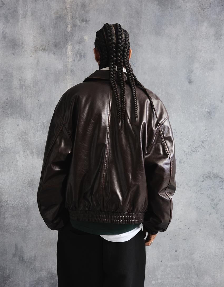 Suni deri ceket-Kahverengi