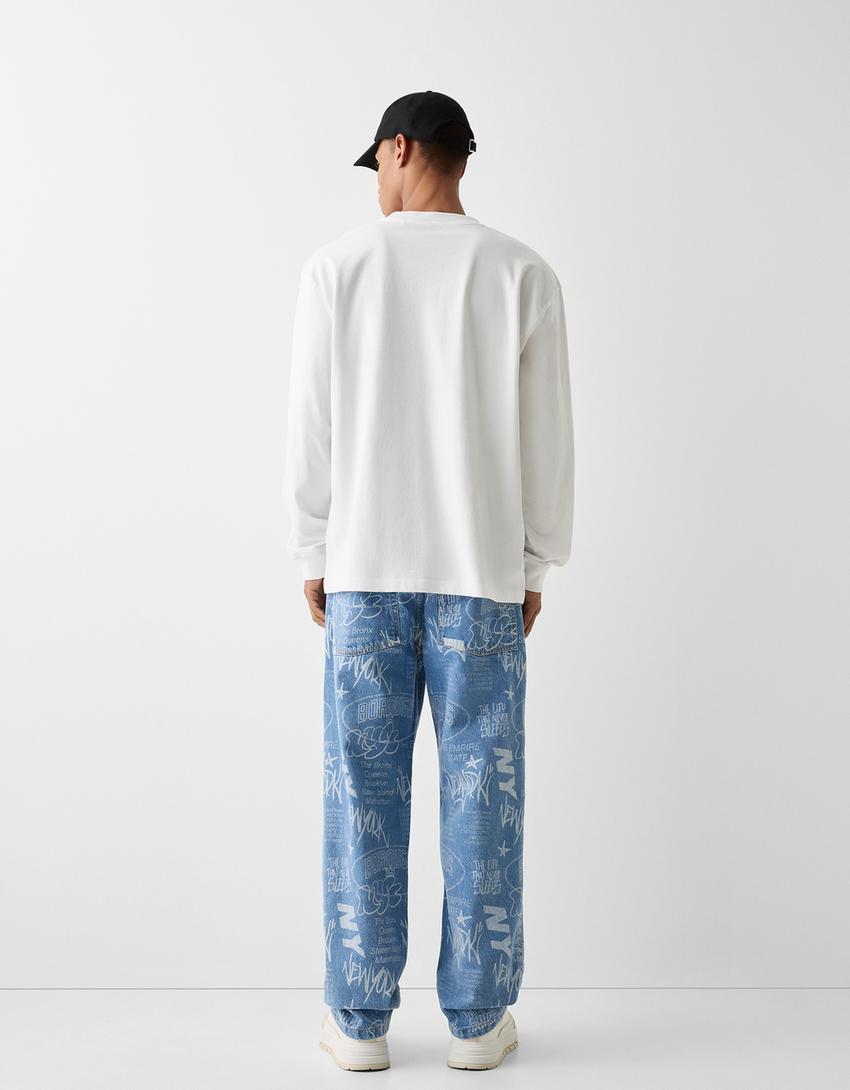 Jean baggy imprimé-Bleu lavé-2