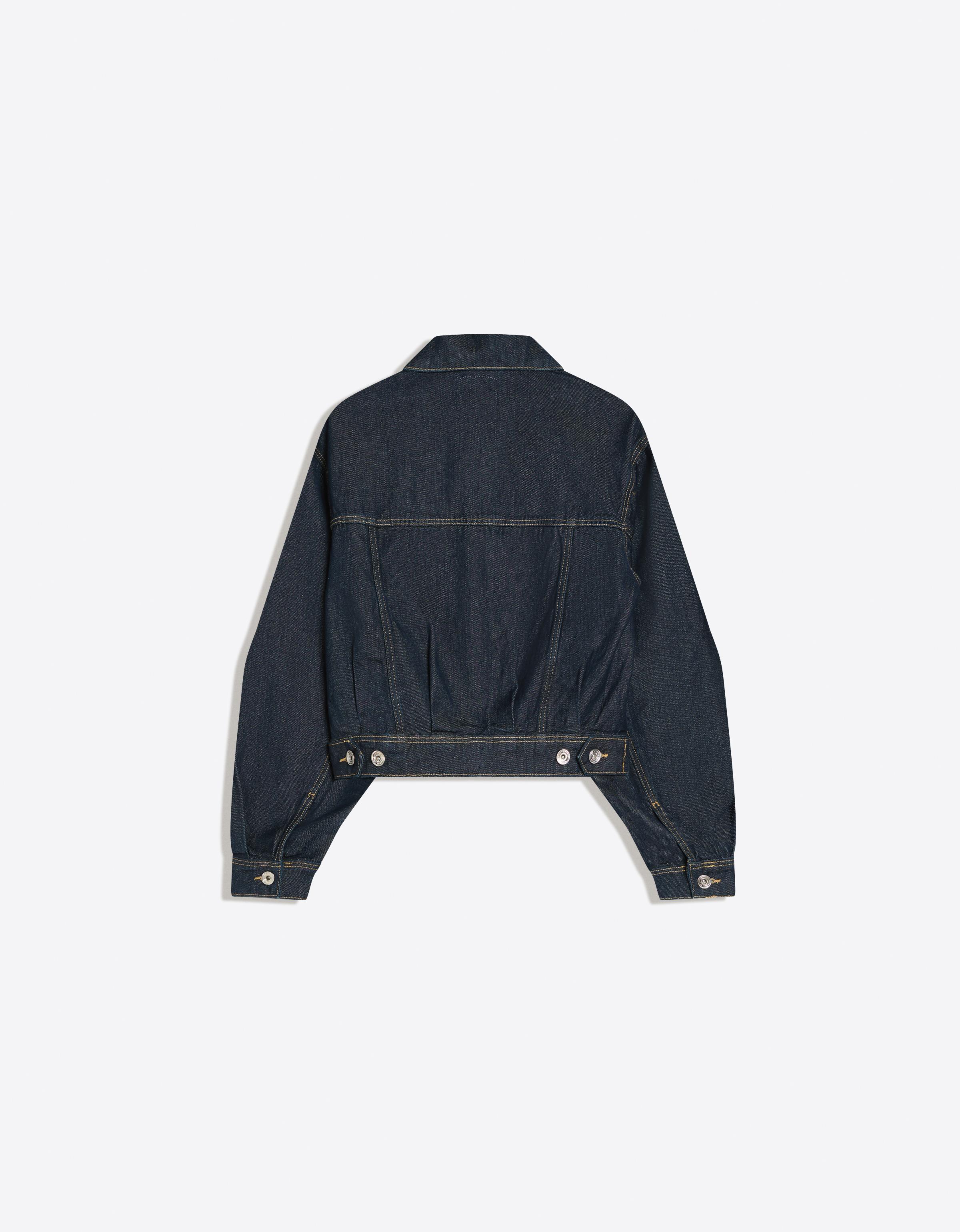 Cropped balloon denim jacket — Navy