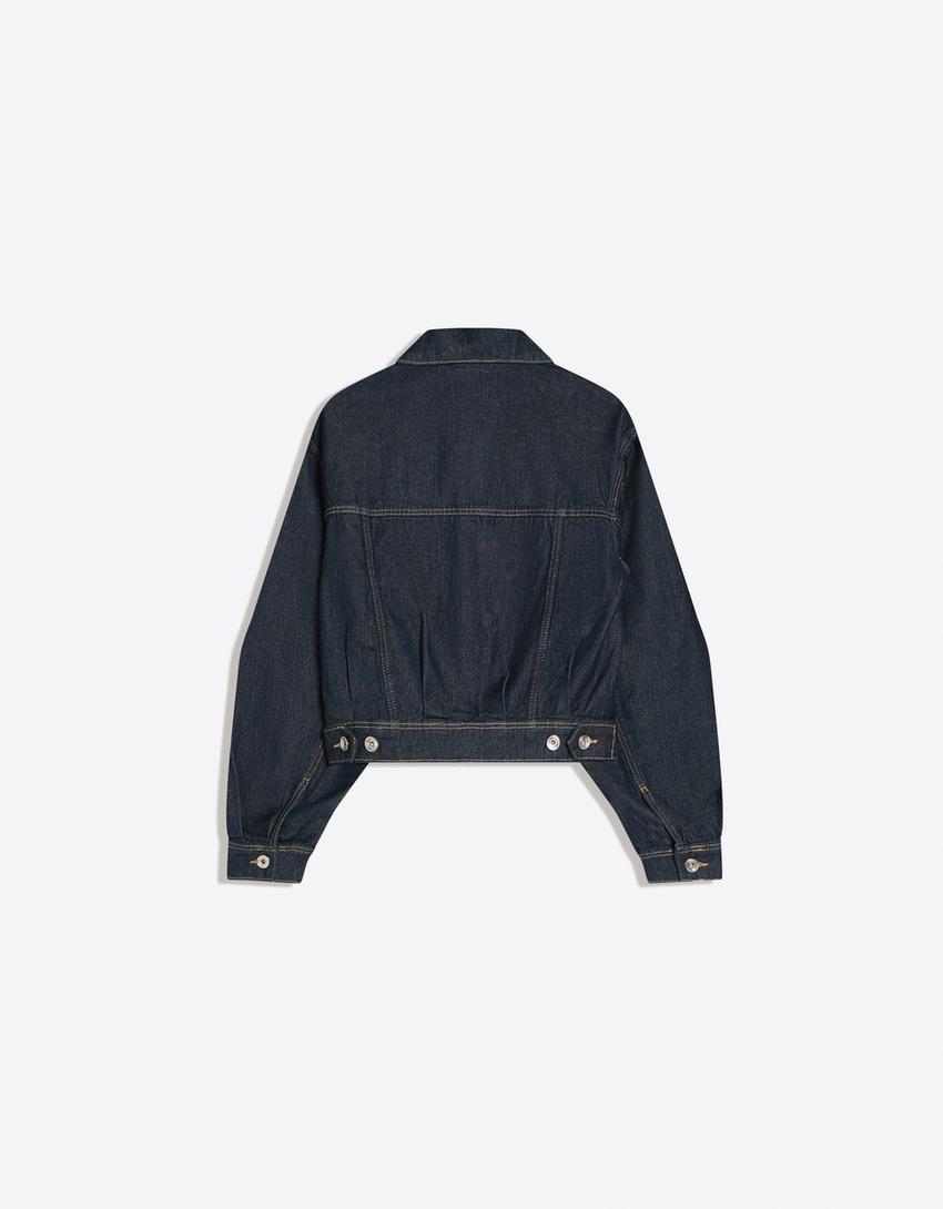 Balloon cropped denim jacket-Navy
