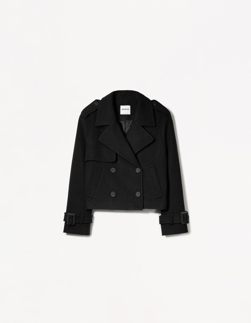 Korte zachte trenchcoat-Zwart