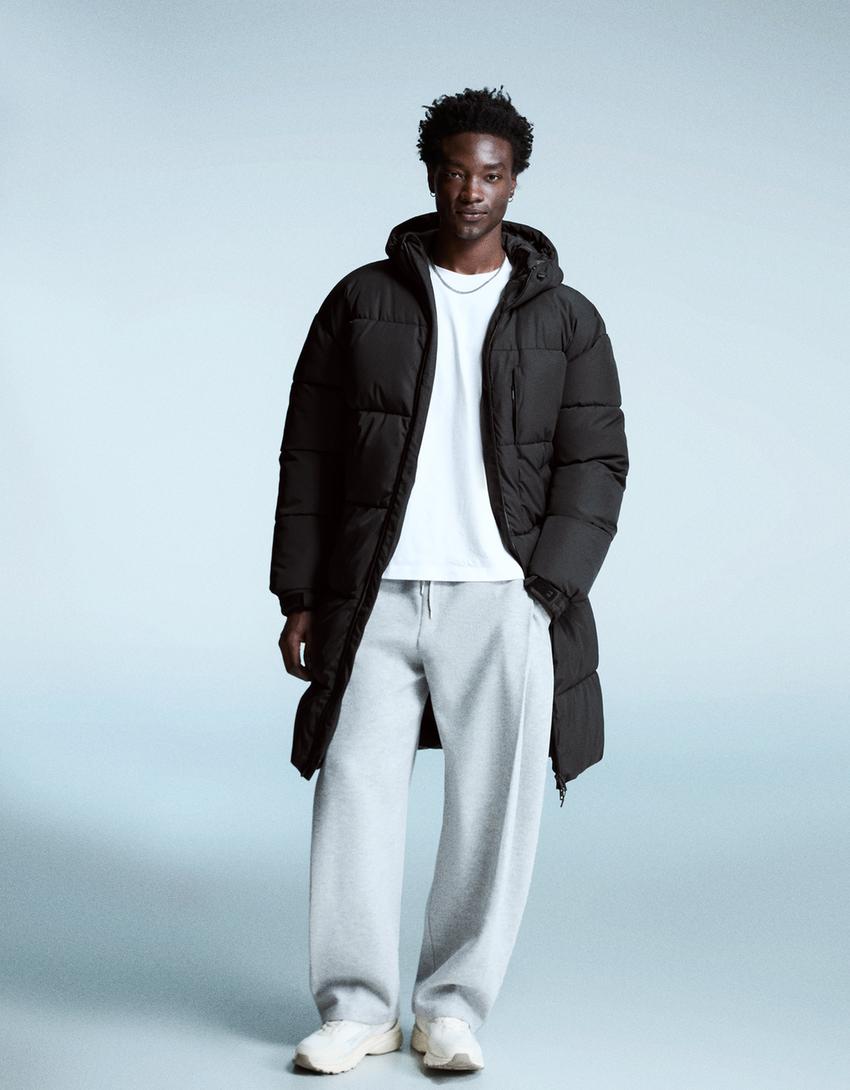 Long puffer coat-Black