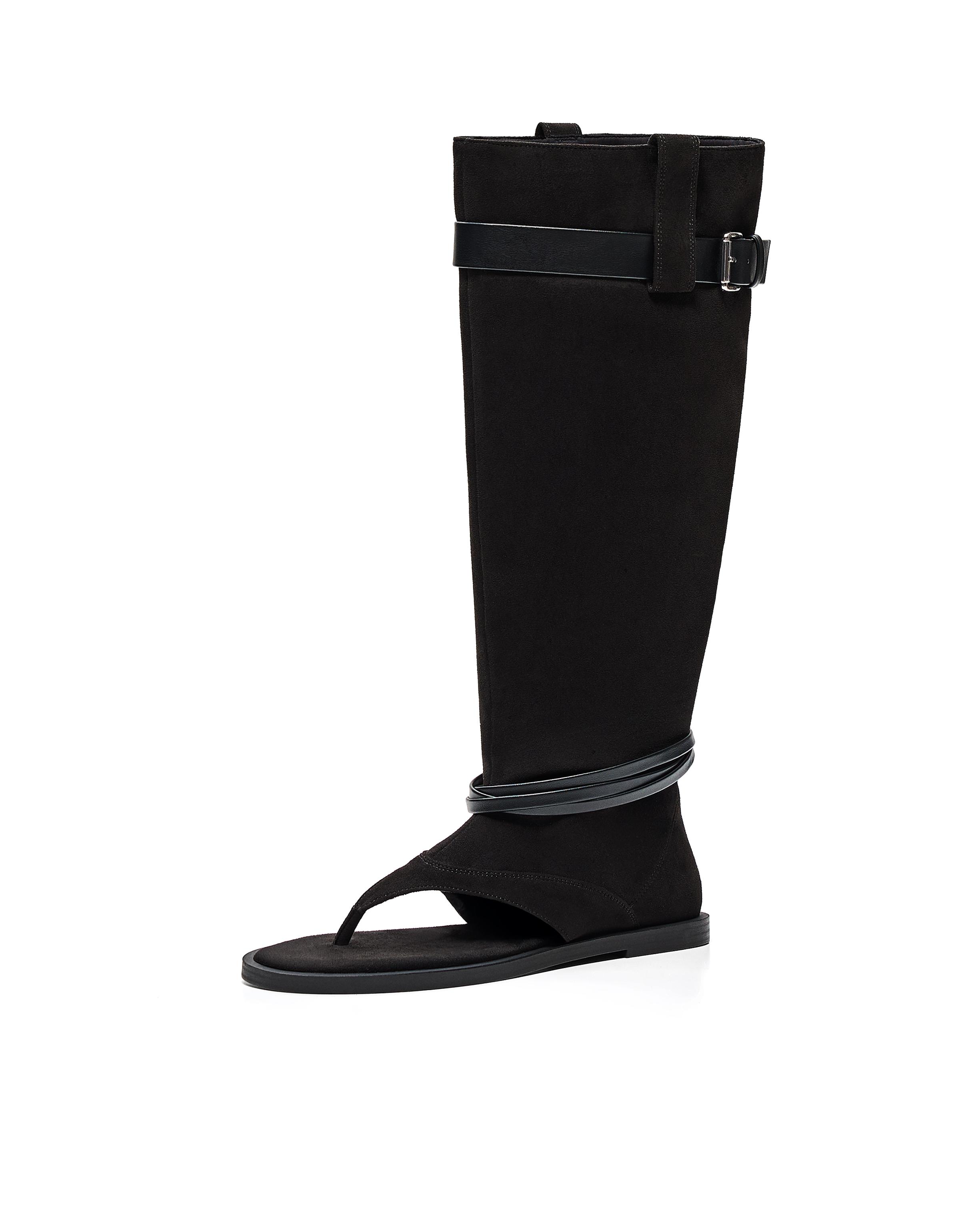 Flat slider sandals with buckle — BLACK