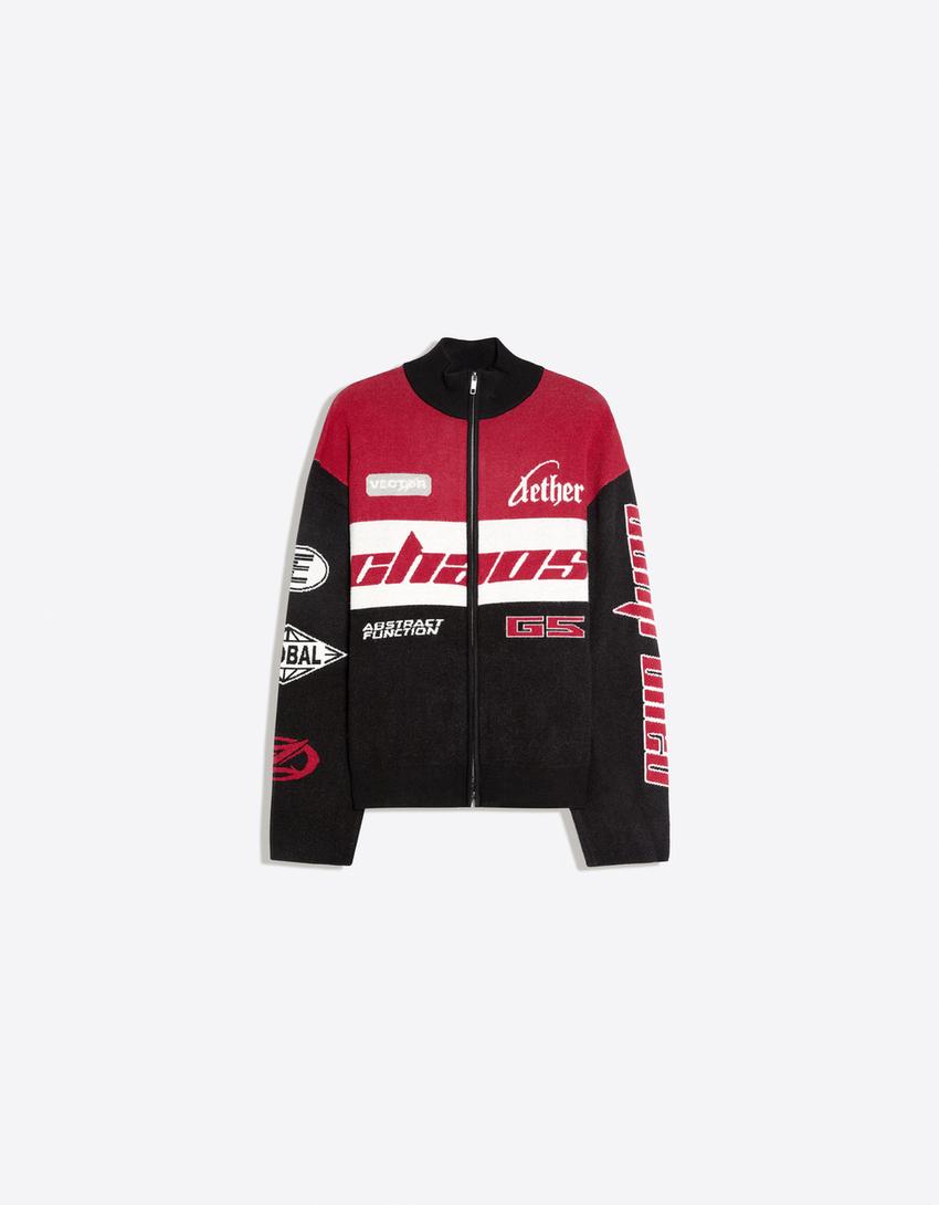 Fermuarlı racing triko ceket-Siyah