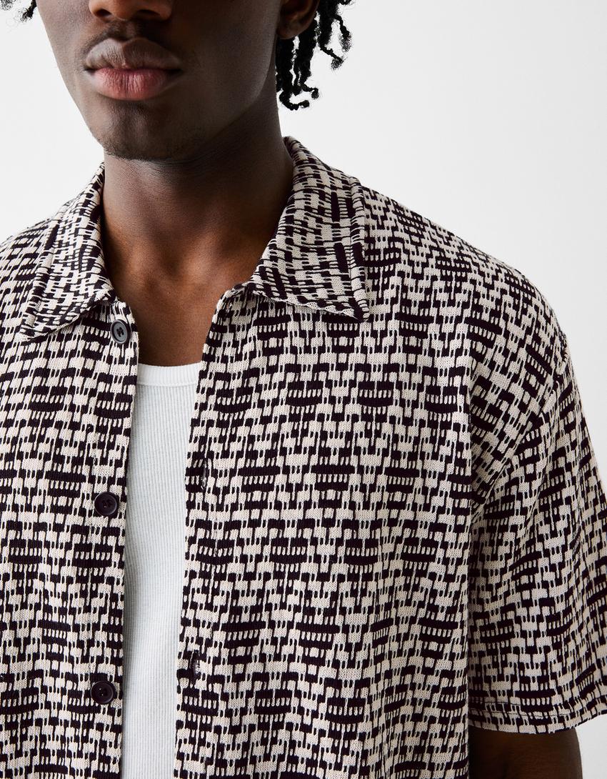 قميص بطبعة وأكمام قصيرة-أبيض / أسود-5