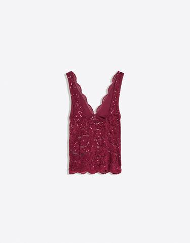 V-neck lace sequin top — Maroon 6