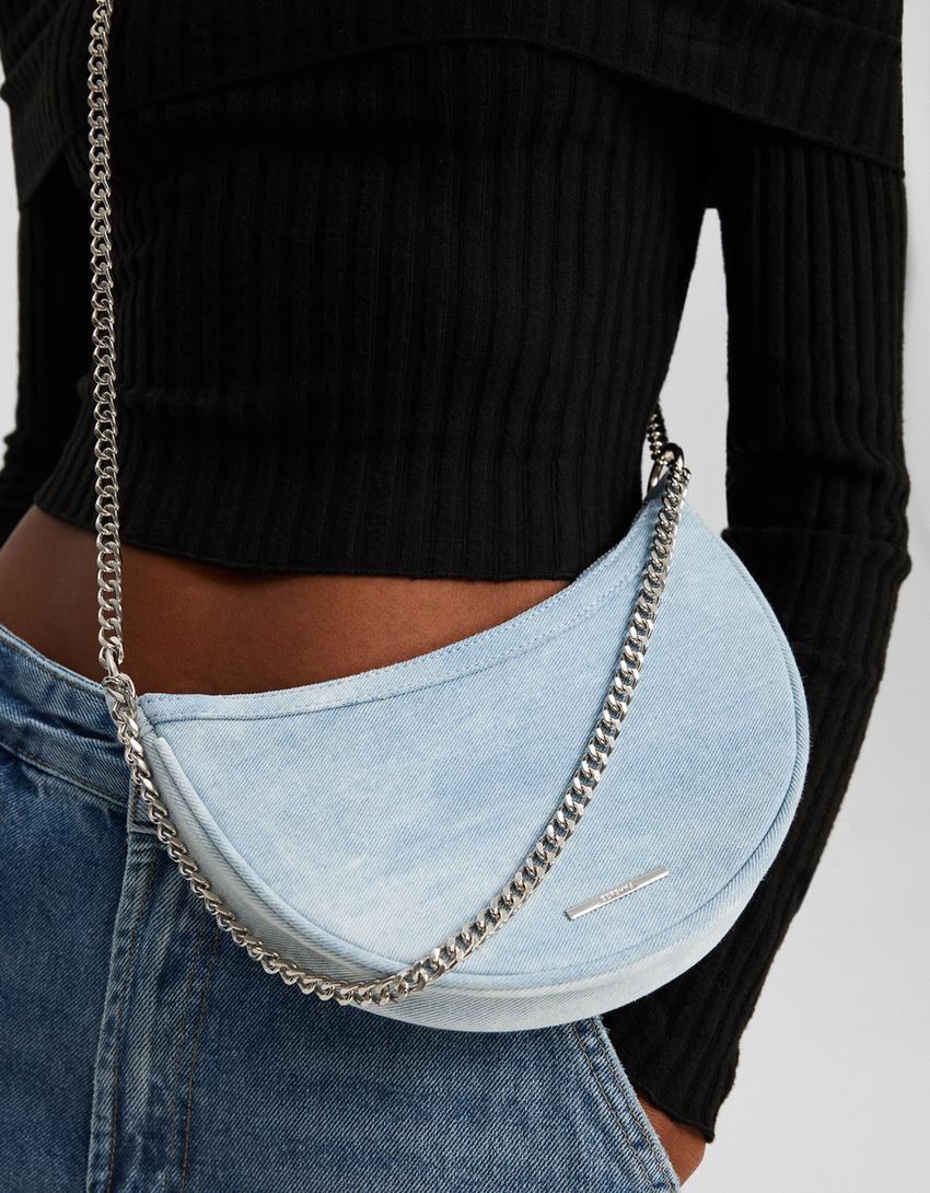 Mala a tiracolo denim multiposições-Azul claro-3